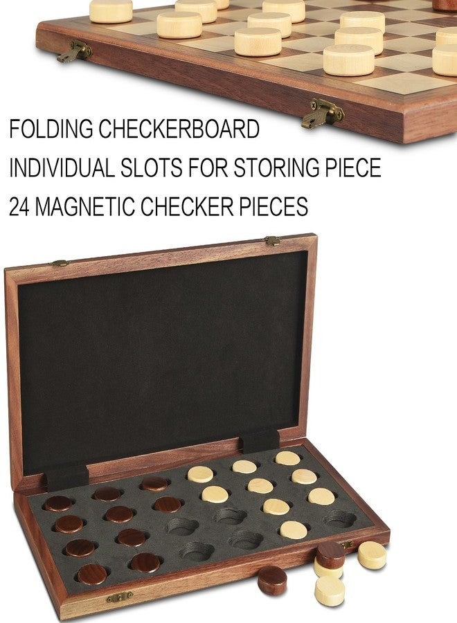 OUMODA Walnut 15" Magnetic Checkers Board Game Set - Folding Wooden 8x8 Chessboard with 24 Interlocking Pieces, Storage Slots - Family Strategy Game for Beginners & Kids Adults - Image 2